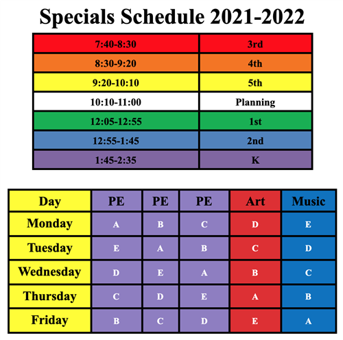 Specials Schedule